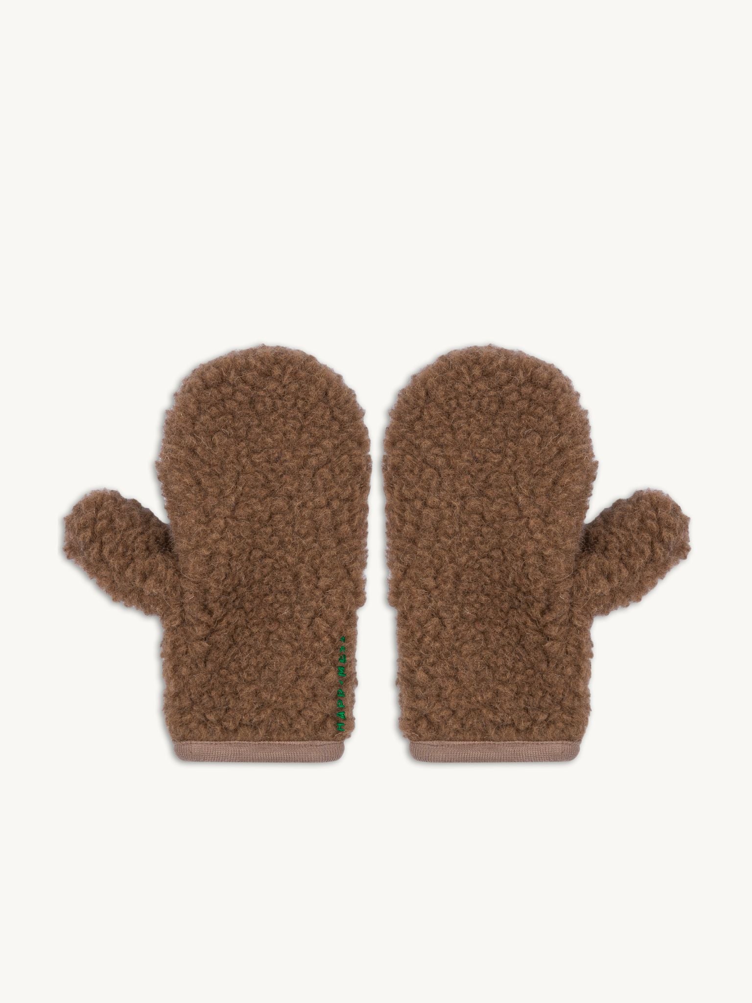 dziecięce wełniane rękawiczki z klapką merino brązowe teddy brown wool mittens