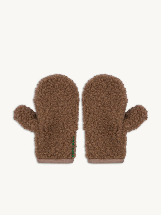 dziecięce wełniane rękawiczki z klapką merino brązowe teddy brown wool mittens