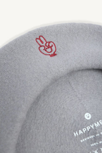 wełniany beret damski szary happymess club grey wool detal haft dziecięcy