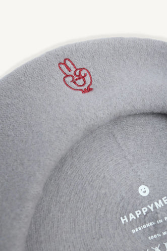 wełniany beret damski szary happymess club grey wool detal haft dziecięcy