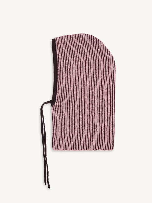 wełniany komin kaptur merino  balaclava wool brązowe mauve stripes 