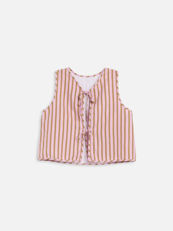 lniany zestaw bluzka wiązana spodnie w paski różowa blush stripes linen set blouse pants trousers leinen hose bluse 