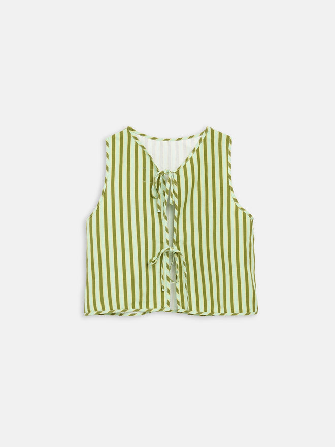 lniany zestaw bluzka wiązana spodnie w paski zielony  ice matcha linen set blouse pants trousers leinen hose bluse 