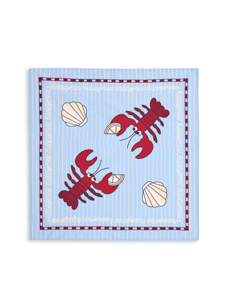 wielofunkcyjna bandana 50x50 wiskoza happy lobster niebieska błękitna czerwone detale