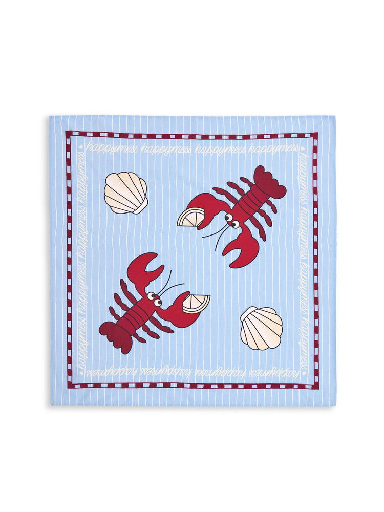 wielofunkcyjna bandana 50x50 wiskoza happy lobster niebieska błękitna czerwone detale