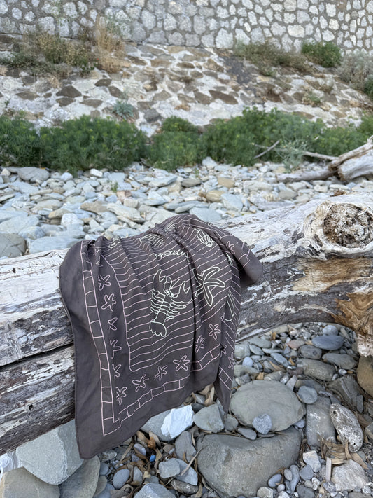 wielofunkcyjna bandana wiskoza 80x80 nadruk brązowa ocean picnic wakacje