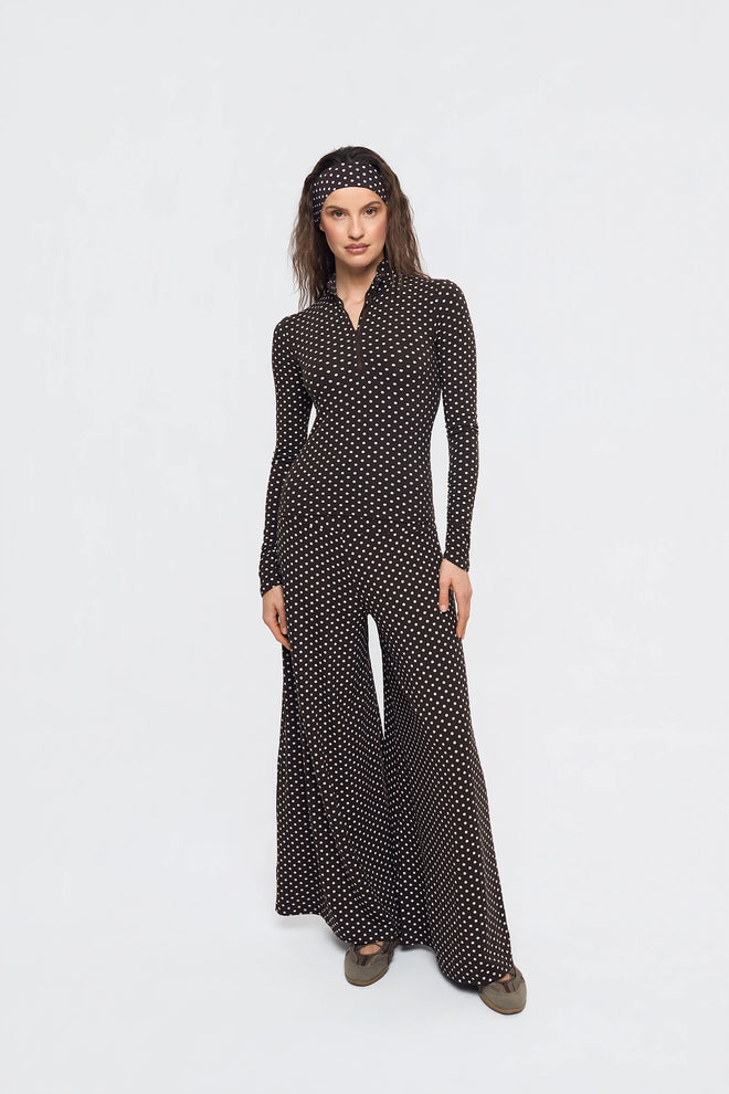 zestaw set w groszki brązowy longsleeve spodnie palazzo opaska na włosy  women's set choco dots pants hairband damen set punkten braun