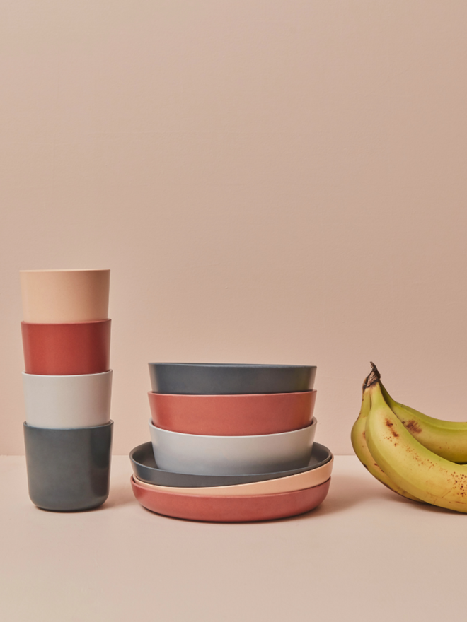 zestaw obiadowy dziecięcy dla dzieci szary kid set bambusowy bambus kubki talerze